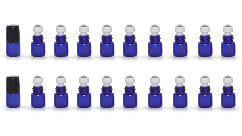 ZbFwmx 20 Pack Set 1ML Mini Sample Roll Glass Bottles for Essential Oils Roller Refillable Perfume Roll Bottle (1ML Blue) - Image 3